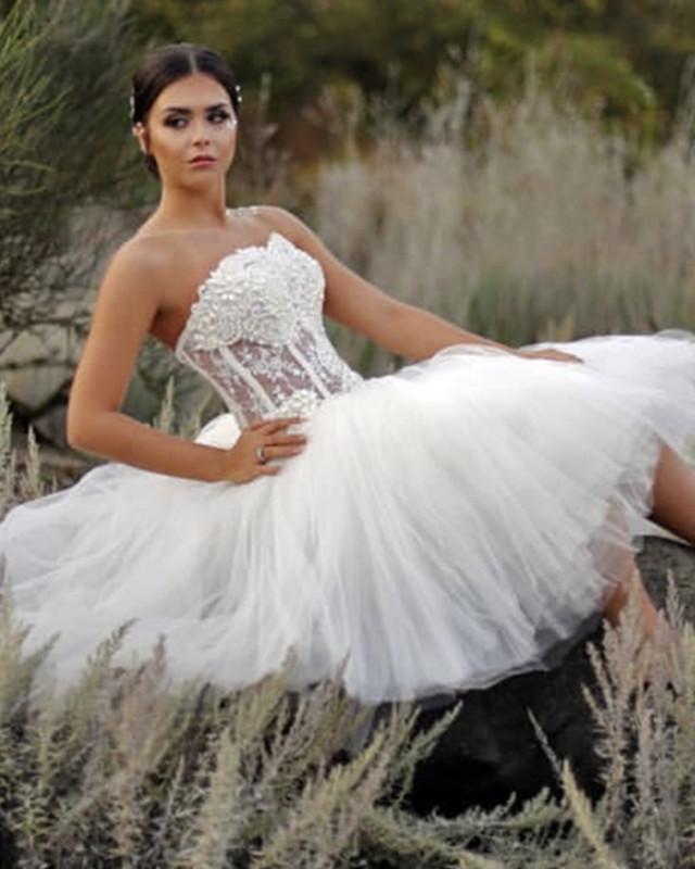 Tea-Length-Wedding-Dresses-Ball-Gowns-For-Bride