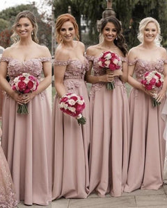 Pale-Pink-Bridesmaid-Dresses-Elegant-Off-Shoulder-Evening-Gowns