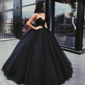 Strapless Bodice Corset Black Organza Ball Gowns Wedding Dresses