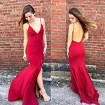 Load image into Gallery viewer, Sexy Deep V-neck Open Back Long Jersey Mermaid Evening Dresses 2018
