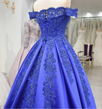 Load image into Gallery viewer, Off Shoulder Long Satin Evening Dresses Lace Embroidery
