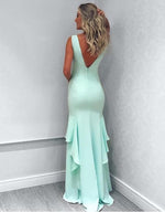 Load image into Gallery viewer, Sexy V Neck Long Mermaid Evening Dresses 2018 Leg Slit Prom Gowns
