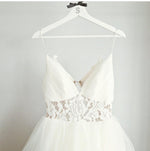 Load image into Gallery viewer, A Line V Neck Ruffles Tulle Princess Wedding Dresses Lace Appliques
