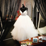Load image into Gallery viewer, A Line V Neck Ruffles Tulle Princess Wedding Dresses Lace Appliques
