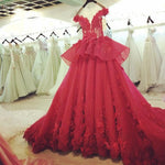 Cargar imagen en el visor de la galería, Burgundy Lace Ball Gowns Wedding Dresses With Nude Back
