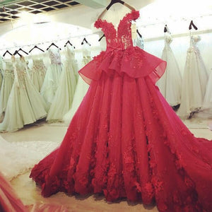 Burgundy Lace Ball Gowns Wedding Dresses With Nude Back