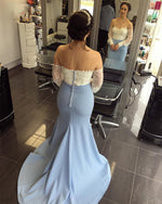 Load image into Gallery viewer, White Lace Long Sleeves Mermaid Evening Dress Off Shoulder Prom Dresses

