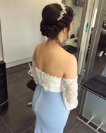 Load image into Gallery viewer, White Lace Long Sleeves Mermaid Evening Dress Off Shoulder Prom Dresses
