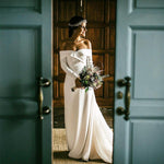 Load image into Gallery viewer, Stylish V-Neck Long Sleeves Wedding Dresses Satin Bridal Gowns Off The Shoulder
