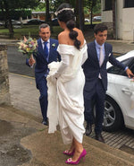 Load image into Gallery viewer, Stylish V-Neck Long Sleeves Wedding Dresses Satin Bridal Gowns Off The Shoulder
