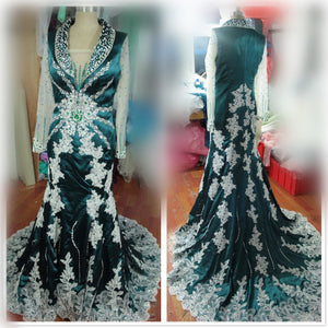 Elegant Lace Appliques Crystal Beading Dubai Kaftan Dresses For Muslim Arabic