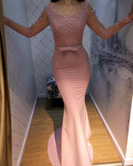 Cargar imagen en el visor de la galería, Long-Sleeves-Bridesmaid-Dresses-Mermaid-Evening-Gowns-Lace-Appliques
