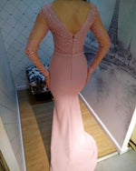 Afbeelding in Gallery-weergave laden, Sexy-Open-Back-Evening-Gowns-Mermaid-Prom-Dresses-Long-Sleeves-Lace-Applique
