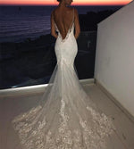 Load image into Gallery viewer, Elegant Backless Lace V-neck Mermaid Wedding Dresses
