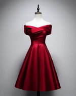 Cargar imagen en el visor de la galería, Elegant Off Shoulder Satin Knee Length Bridesmaid Dresses
