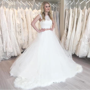 Elegant Lace Crop Tulle Beach Wedding Dresses Two Piece