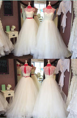 Load image into Gallery viewer, Elegant Lace Crop Tulle Beach Wedding Dresses Two Piece
