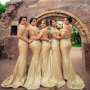 Off The Shoulder Sequin Bridesmaid Dresses Long Mermaid Formal Gowns