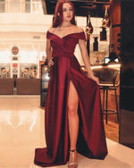 Load image into Gallery viewer, Long Dark Red Evening Dresses 2019 Prom Satin Gowns Leg Split
