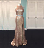 Load image into Gallery viewer, Rose Gold Sequin Two Piece Prom Dresses Mermaid Evening Gowns
