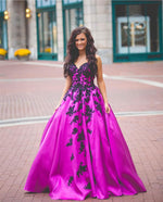 Load image into Gallery viewer, Purle Satin Ball Gowns Quinceanera Dresses Black Lace Embroidery
