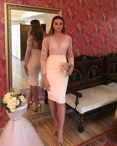 Long Sleeves Lace Appliques Sheath Homecoming Party Dresses For Women