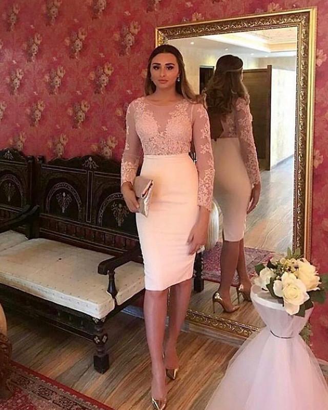 Long Sleeves Lace Appliques Sheath Homecoming Party Dresses For Women