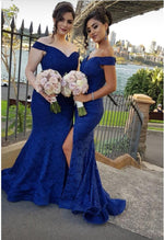 Load image into Gallery viewer, Elegant-Long-Lace-Bridesmaid-Dresses-Leg -Slit-Prom-Gowns
