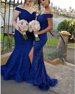 Load image into Gallery viewer, Royal-Blue-Bridesmaid-Dresses-Lace-Formal-Evening-Gowns
