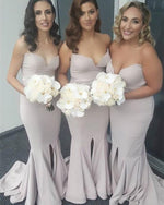 Load image into Gallery viewer, Strapless-Mermaid-Bridesmaid-Dresses-Long-Split-Evening-Gowns
