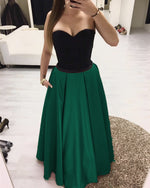 Load image into Gallery viewer, Black Sweetheart Beaded Sashes Prom Satin Dress Floor Length
