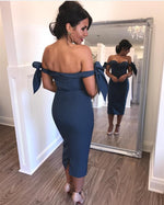 Load image into Gallery viewer, Sweetheart Off The Shoulder Sheath Bridesmaid Dresses Knee Length

