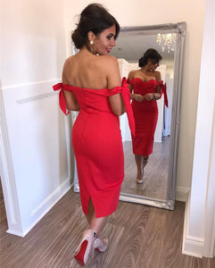 Sweetheart Off The Shoulder Sheath Bridesmaid Dresses Knee Length