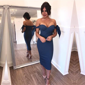 Sweetheart Off The Shoulder Sheath Bridesmaid Dresses Knee Length