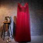 Load image into Gallery viewer, Love Pearl Beaded V Neck Long Burgundy Evening Dresses
