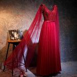 Load image into Gallery viewer, Love Pearl Beaded V Neck Long Burgundy Evening Dresses
