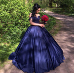 Cargar imagen en el visor de la galería, Wedding-Dresses-Ball-Gowns-Navy-Blue-Engagement-Dress
