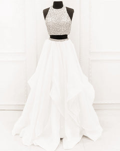 White-Prom-Dresses-Two-Piece-Ball-Gowns-Sequins-Beaded