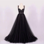 Load image into Gallery viewer, A-line Black Tulle Sweetheart Prom Dresses Lace Appliques-evening dresses-alinanova-black-2-coloredwedding
