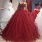 Load image into Gallery viewer, Bling Bling Beading Sweetheart Organza Wedding Dresses Burgundy

