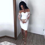 Load image into Gallery viewer, Sexy Off The Shoulder Sheath Cocktail Dresses Lace Long Sleeves Homecoming Dress

