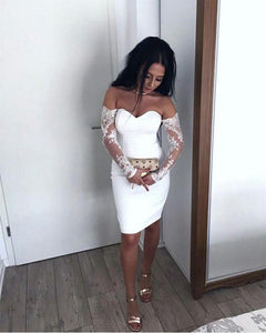 Sexy Off The Shoulder Sheath Cocktail Dresses Lace Long Sleeves Homecoming Dress