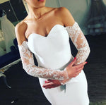 Load image into Gallery viewer, Sexy Off The Shoulder Sheath Cocktail Dresses Lace Long Sleeves Homecoming Dress
