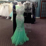Load image into Gallery viewer, Mint Green Ice Blue Mermaid Evening Dresses Crystal Beaded Prom Gowns
