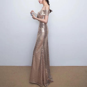 V-neck Off The Shoulder Long Sequin Mermaid Bridesmaid Dresses