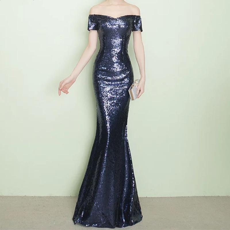 V-neck Off The Shoulder Long Sequin Mermaid Bridesmaid Dresses
