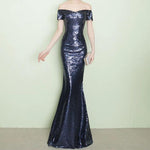 Load image into Gallery viewer, V-neck Off The Shoulder Long Sequin Mermaid Bridesmaid Dresses
