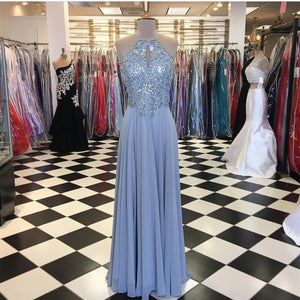 Long Silver Chiffon Prom Dresses Halter Evening Gowns 2017 New Arrival