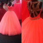 Load image into Gallery viewer, Unique Cross Back Design Tulle Coral Quinceanera Dresses Ball Gowns Crystal Beading
