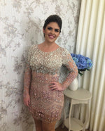 Load image into Gallery viewer, Fully Pearl Beaded Long Sleeves Homecoming Dress Short Prom Party Gowns 2017
